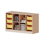 ErgoTray Regal, 4reihig,  rechts+links je 3 hohe Boxen, mittig, 4 offene FächerB/H/T 138,7x82x50cm 